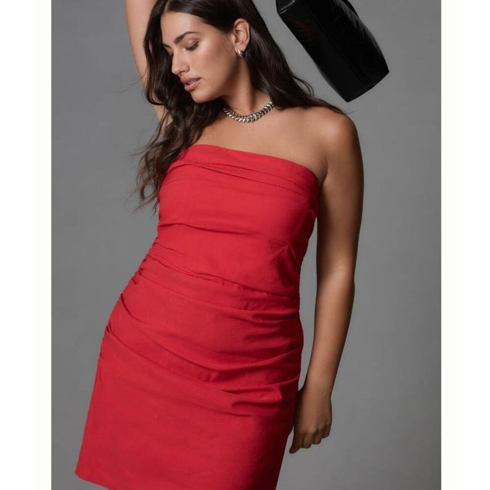 NWT By Anthropologie Strapless Slim Mini Dress $140 PLUS 1X Cherry Bomb RED